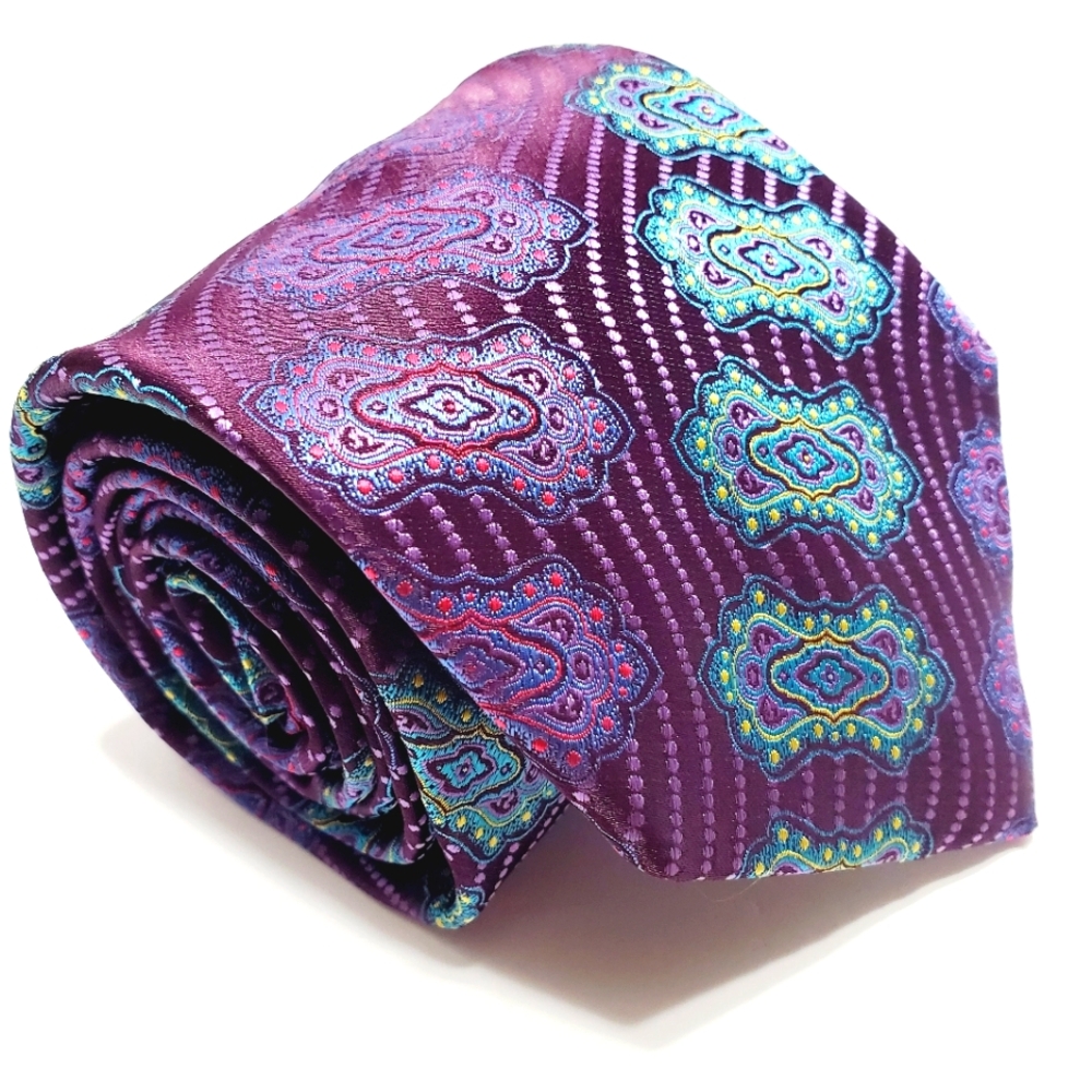 Barcelona Cravatte Necktie Purple Paisley Pattern Jacquard Fabric 59x3.75"